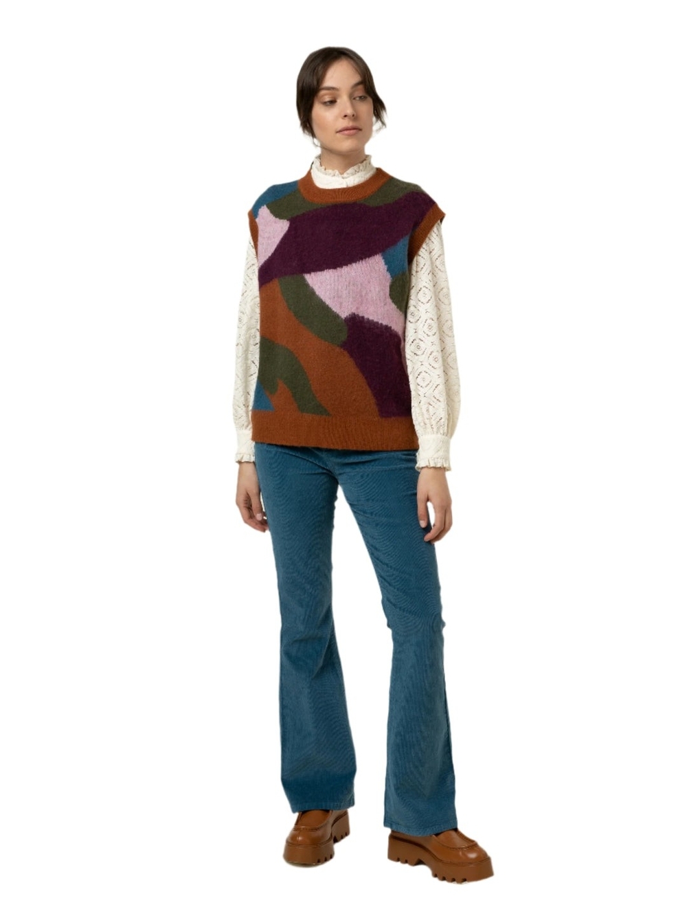 Multicolor Abstract Pattern V-Neck Sweater Vest By FRNCH PARIS
